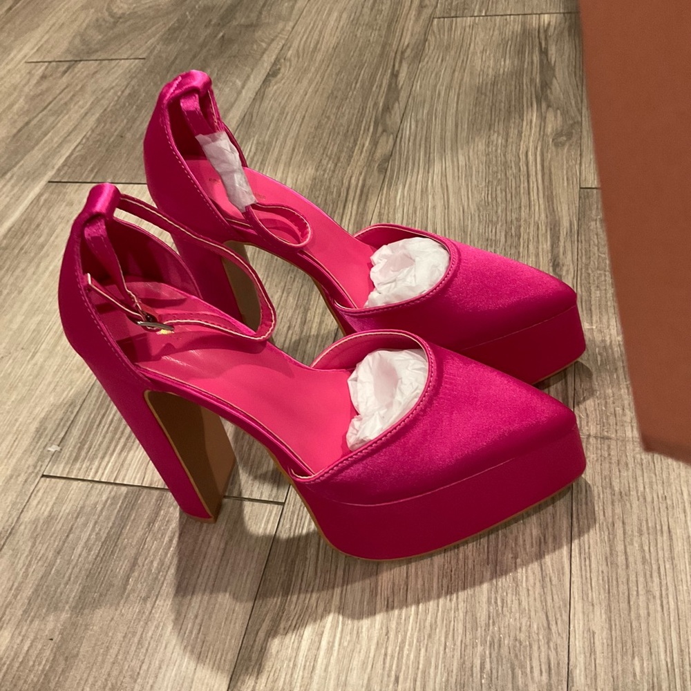 Satin Platform Heels Hot Pink